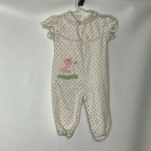 Vintage Thomas baby girls floral romper appliqué little girl sz 6-9m